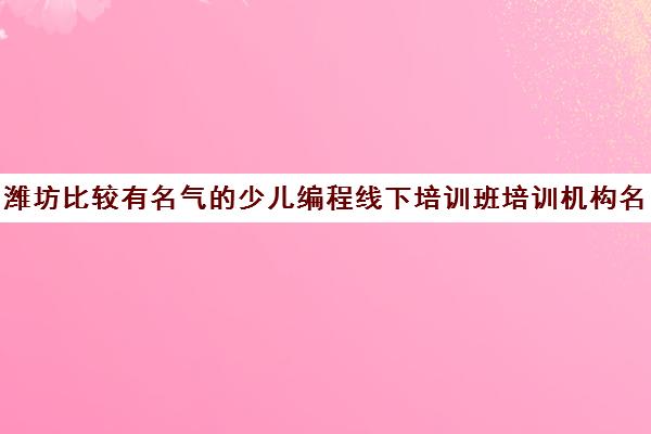 潍坊比较有名气的少儿编程线下培训班培训机构名单榜首一览_2024必看指南