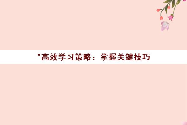 高效学习策略：掌握关键技巧，提升学术表现