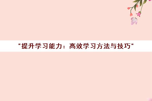 提升学习能力：高效学习方法与技巧