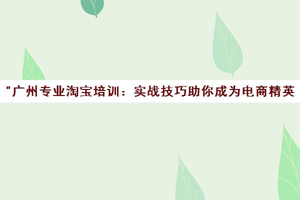 广州专业淘宝培训：实战技巧助你成为电商精英