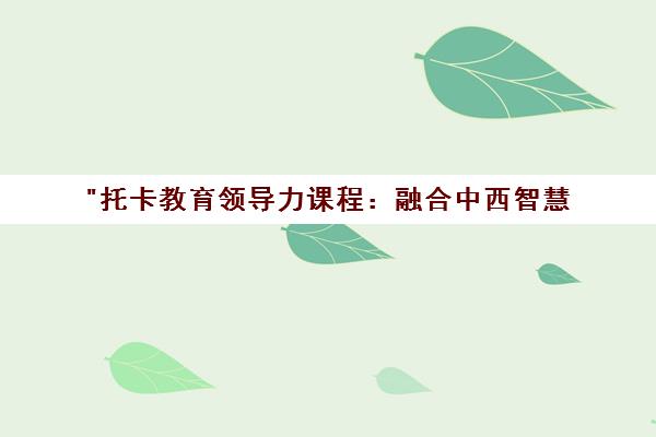 托卡教育领导力课程：融合中西智慧，提升战略思维与管理技能
