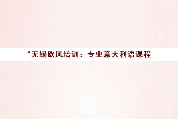 无锡欧风培训：专业意大利语课程，面授教学，灵活时段选择