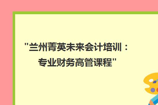 兰州菁英未来会计培训：专业财务高管课程
